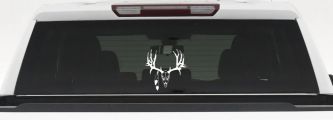 Big Buck Skull With Feathers Hunting Car or Truck Window Decal Sticker (White)