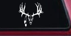 Big Buck Skull With Feathers Hunting Car or Truck Window Decal Sticker