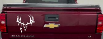 Big Buck Skull With Feathers Hunting Car or Truck Window Decal Sticker (White)