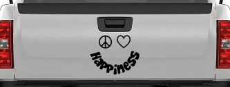 Peace Love Happiness Smiley Car or Truck Window Vinyl Decal Sticker (Black)
