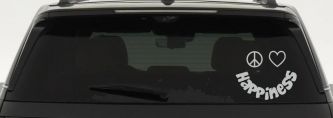 Peace Love Happiness Smiley Car or Truck Window Decal Sticker (Light Gray)