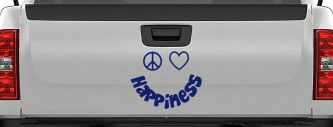 Peace Love Happiness Smiley Car or Truck Window Decal Sticker (Navy)
