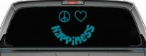 Peace Love Happiness Smiley Car or Truck Window Decal Sticker (Turquoise Blue)