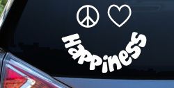 Peace Love Happiness Smiley Car or Truck Window Decal Sticker