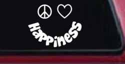 Peace Love Happiness Smiley Car or Truck Window Decal Sticker