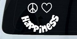 Peace Love Happiness Smiley Car or Truck Window Decal Sticker