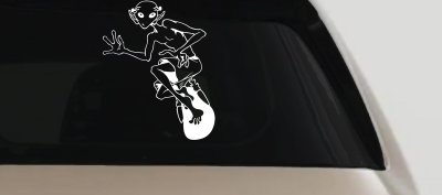 Alien Surfing Funny Car or Truck Window Vinyl Decal Sticker