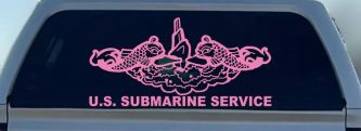 U.S. Submarine Service with Dolphins Military Car or Truck Window Decal Sticker (Pink)