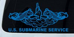 U.S. Submarine Service with Dolphins Military Car or Truck Window Decal Sticker (Sky Blue)