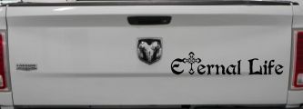 Eternal Life With Cross Christian Car or Truck Window Decal Sticker (Black)