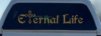 Eternal Life With Cross Christian Car or Truck Window Vinyl Decal Sticker (Gold)
