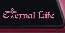 Eternal Life With Cross Christian Car or Truck Window Decal Sticker (Pink)