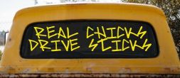 Real Chicks Drive Sticks Motor Sports Car or Truck Window Vinyl Decal Sticker (Yellow)