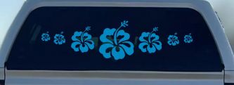 Hibiscus Flowers Row Car or Truck Window Decal Sticker (Blue)