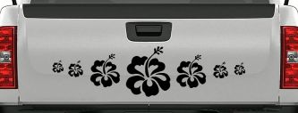 Hibiscus Flowers Row Car or Truck Window Decal Sticker (Matte Black)