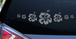 Hibiscus Flowers Row Car or Truck Window Vinyl Decal Sticker (Telegrey)