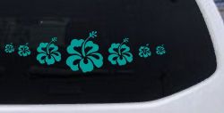 Hibiscus Flowers Row Car or Truck Window Decal Sticker (Turquoise)