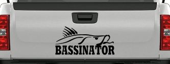 Bassinator Bass Fishing Car or Truck Window Decal Sticker (Black)
