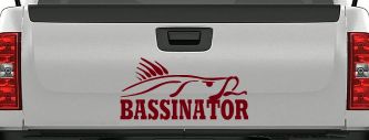 Bassinator Bass Fishing Car or Truck Window Vinyl Decal Sticker (Burgundy)