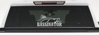 Bassinator Bass Fishing Car or Truck Window Decal Sticker (Light Gray)
