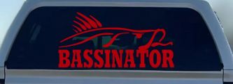 Bassinator Bass Fishing Car or Truck Window Decal Sticker (Red)