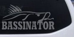 Bassinator Bass Fishing Car or Truck Window Vinyl Decal Sticker (Silver)