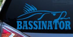 Bassinator Bass Fishing Car or Truck Window Decal Sticker (Sky Blue)