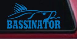 Bassinator Bass Fishing Car or Truck Window Decal Sticker (Sky Blue)