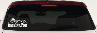 Bassinator Bass Fishing Car or Truck Window Vinyl Decal Sticker (White)