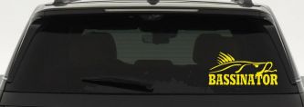 Bassinator Bass Fishing Car or Truck Window Decal Sticker (Yellow)