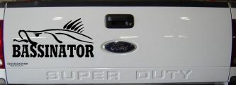 BASSINATOR left Bass Fishing Car or Truck Window Decal Sticker (Black)