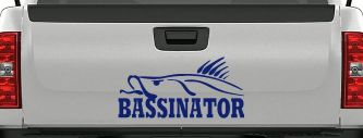 BASSINATOR left Bass Fishing Car or Truck Window Decal Sticker (Navy)