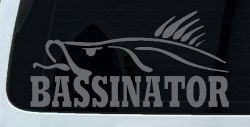 BASSINATOR left Bass Fishing Car or Truck Window Decal Sticker (Silver)