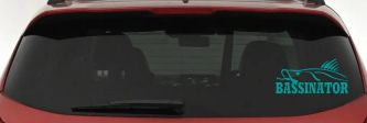 BASSINATOR left Bass Fishing Car or Truck Window Decal Sticker (Turquoise)