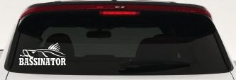 BASSINATOR left Bass Fishing Car or Truck Window Decal Sticker (White)