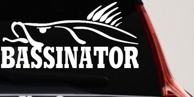 BASSINATOR left Bass Fishing Car or Truck Window Vinyl Decal Sticker