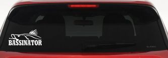 BASSINATOR left Bass Fishing Car or Truck Window Decal Sticker (White)