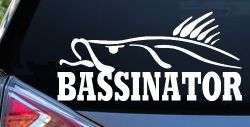 BASSINATOR left Bass Fishing Car or Truck Window Decal Sticker
