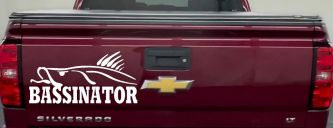 BASSINATOR left Bass Fishing Car or Truck Window Decal Sticker (White)
