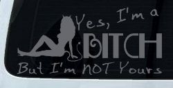 Yes I'm A Bitch But I'm Not Yours Funny Car or Truck Window Vinyl Decal Sticker (Silver)