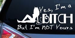 Yes I'm A Bitch But I'm Not Yours Funny Car or Truck Window Decal Sticker