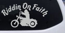 Riddin on Faith Motorcycle Christian Biker Car or Truck Window Decal Sticker (Light Gray)
