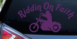 Riddin on Faith Motorcycle Christian Biker Car or Truck Window Vinyl Decal Sticker (Violet)