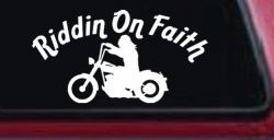 Riddin on Faith Motorcycle Christian Biker Car or Truck Window Decal Sticker