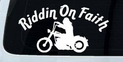 Riddin on Faith Motorcycle Christian Biker Car or Truck Window Decal Sticker