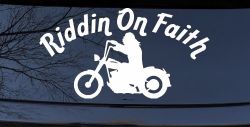 Riddin on Faith Motorcycle Christian Biker Car or Truck Window Decal Sticker