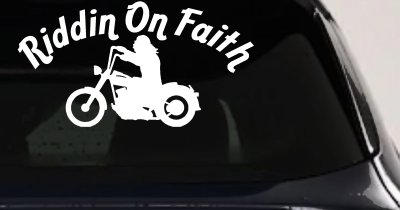 Riddin on Faith Motorcycle Christian Biker Car or Truck Window Vinyl Decal Sticker (White)