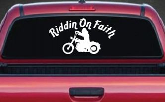 Riddin on Faith Motorcycle Christian Biker Car or Truck Window Decal Sticker