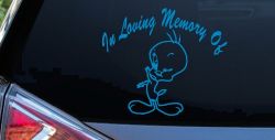 In Memory Of Tweety Bird Cartoons Car or Truck Window Decal Sticker (Blue)