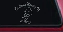 In Memory Of Tweety Bird Cartoons Car or Truck Window Decal Sticker (Telegrey)